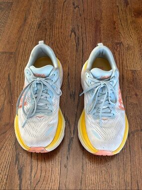 Hoka Women's Light Blue and Yellow Running Sneakers